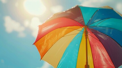 Colorful umbrella on blue sky.