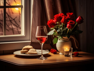 Fototapeta na wymiar wine and roses