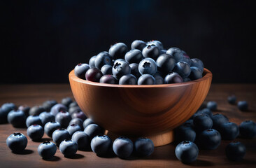 a wooden bowl with blueberries. organic food. the concept of natural products and berry picking