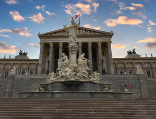 Obraz premium Sunset with view of the Parlament in Wien, Austria.