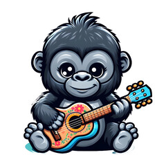 Happy Baby Gorilla With Guitar