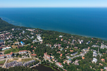 Baltic sea coastline with Svetlogorsk town. Aerial view