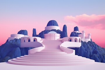 Abstract fantasy landscape with stairs leading to the sky