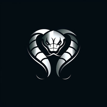 Logo of a cobra's head sticking out its tongue in silver white on a black background.