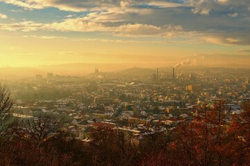 Obraz premium Brno city in the Czech Republic. Europe. Petrov - Cathedral of Saints Peter and Paul and Spilberk castle. Beautiful old architecture and a popular tourist destination. 