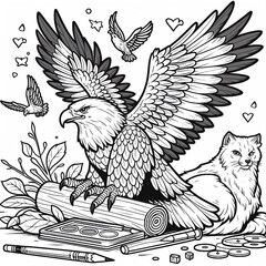 Fototapeta na wymiar eagle coloring page for kid to paint 