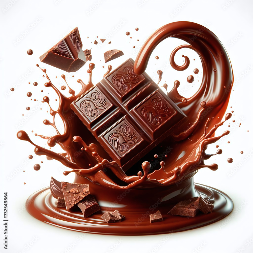 Poster chocolate splash isolated on a white background. 3d rendering.