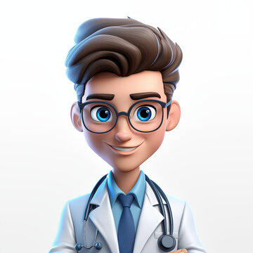 Male doctor or nurse avatar. Man character in doctor uniform. 3d illustration isolated on white background.