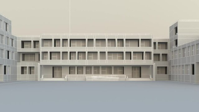 3D MODEL _ School buildings, Building design with BIM technology, Construction 4.0, CAD, engineering and architecture, 3D rendering, 3D illustration