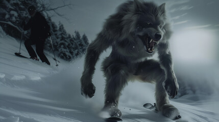 Obraz premium Werewolf Skier Ferocious Fantasy Art Horror 
