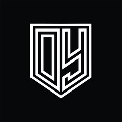DY Letter Logo monogram shield geometric line inside shield isolated style design