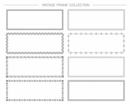 Rectangular Decorative Vintage Frame Set Isolated White Background Vector Illustration 3