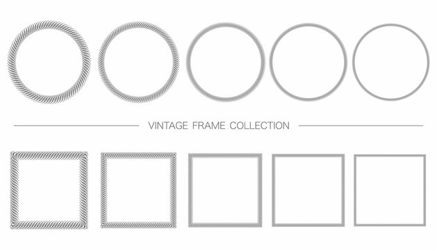 Round Square Decorative Vintage Frame Set Isolated White Background Vector Illustration 2