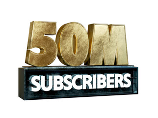 Golden 50m or fifty Million banner isolated on transparent, realistic 3d gold illustration Graphic font, shiny text for Social Network, Subscribers