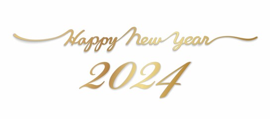 Year 2024 Happy New Year Vector 3D Handwritten Gold Script With Text Space