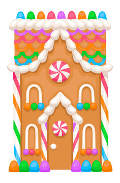 Colorful Gingerbread House SVG Image - Christmas Decoration Cookie Icing Peppermint Illustration
