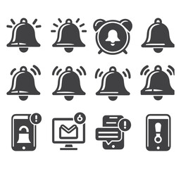 Notification bell icon set. Notice message. Alarm symbol.Incoming inbox message. New message notifications icons.