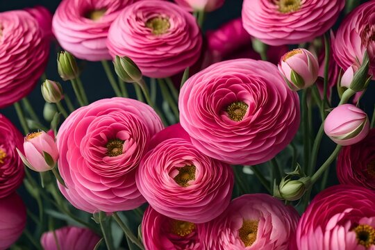 Close-up floral composition with a pink Ranunculus flowers