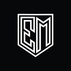 EM Letter Logo monogram shield geometric line inside shield isolated style design