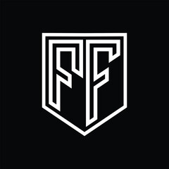 FF Letter Logo monogram shield geometric line inside shield isolated style design