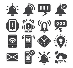 Notification bell icon set. Notice message. Alarm symbol.Incoming inbox message. New message notifications icons.