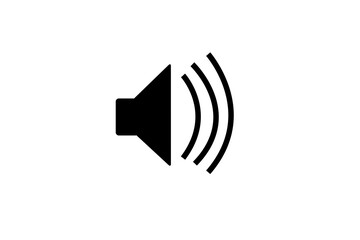 Black speaker icon with sound waves on white background.