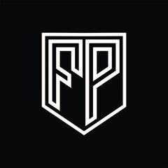 FP Letter Logo monogram shield geometric line inside shield isolated style design