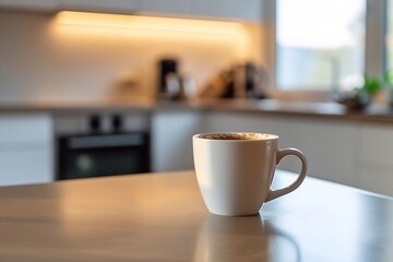 Coffee in the morning. Coffee cup on the table in the kitchen. 