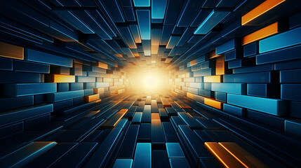 Sunrise Glow in a Futuristic Blue Corridor