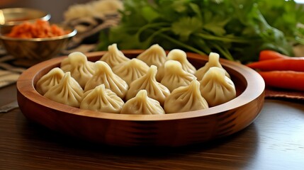 Traditional Asian dumplings khinkali.
Concept: restaurant menus, culinary blogs and food culture, master classes in cooking Georgian dishes