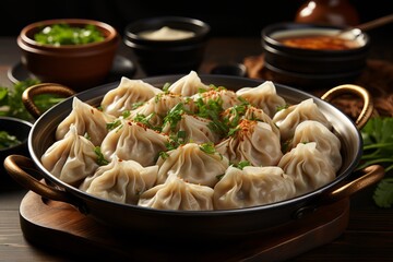 Traditional Asian dumplings khinkali.
Concept: restaurant menus, culinary blogs and food culture, master classes in cooking Georgian dishes