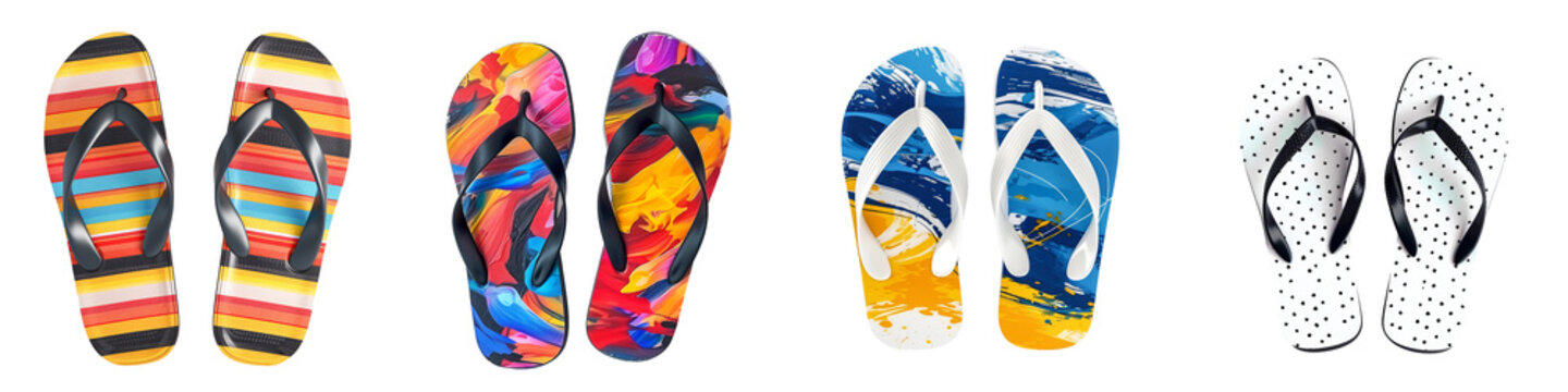 Set of 4 Colorful Flip Flops - Transparent PNG, No Background