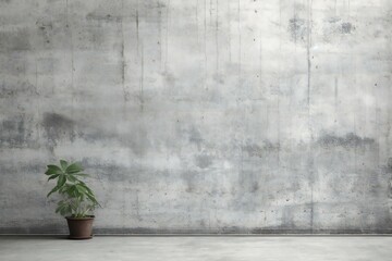 Concrete wall with plant on cement floor - obrazy, fototapety, plakaty