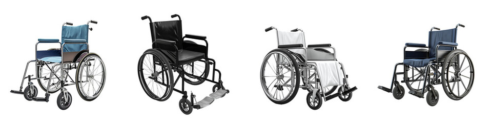 Fototapeta na wymiar Set of 4 Wheelchairs - Transparent PNG Image