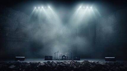 Dark rock: a banner with heavy sound and haze on the stage - obrazy, fototapety, plakaty