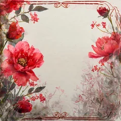 Fotobehang Elegantes composiciones florales estilizadas con flores rojas sobre fondos variables. © CreativeVirginia