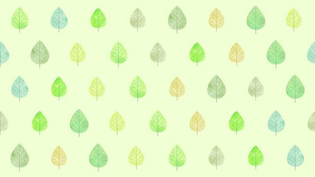 葉っぱのイラストが左右にゆっくり流れるパターン背景（20秒ループ）