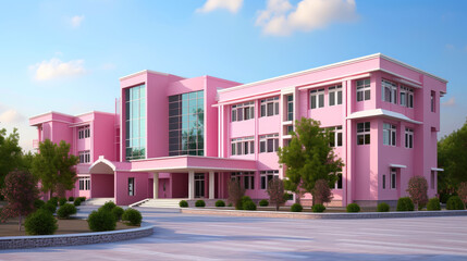 Dreamy School Building with a Touch of Pink