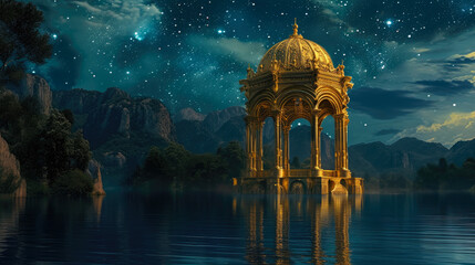 Serene Waters: Nighttime Reflections of a Gilded Roman Dome