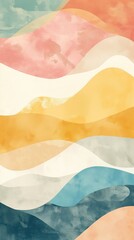 Obraz premium Abstract vertical artwork with soft pastel curves and scattered dots in a playful, modern rainbow-inspired design. Trendy wall art, print, poster, phone screensaver