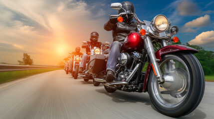 Speeding Motorcycle Crew Roars Across Desert Horizon