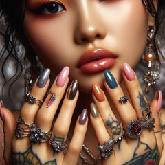 Colorful fingernails of a woman