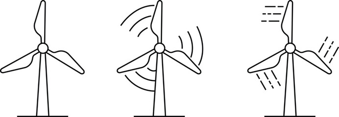 Wind turbine outline icons set silhouettes. Windmill black line vector collection isolated on transparent background. Wind power icons. Alternative energy symbols. EPS 10 for graphic and web design. © WaQar
