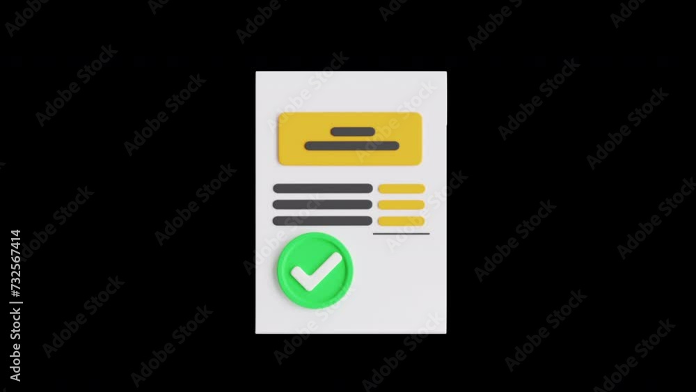 Poster 3d animation of round checklist symbol on document | alpha channel