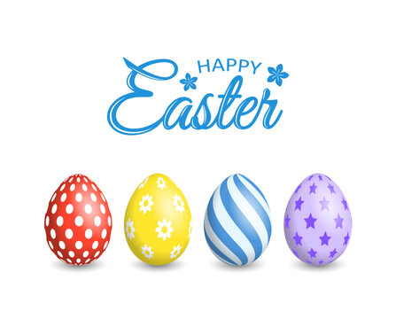 Happy Easter Multi-colored eggs on a white background with congratulations text design