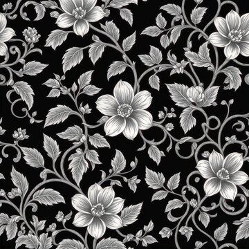 A black and white floral pattern