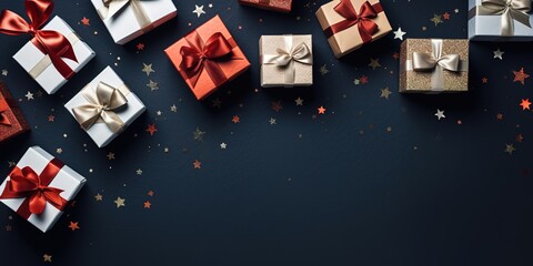 Gifts with nice ribbons are simple and elegant, there is empty space for greeting text, wallpaper, posters, advertisements, etc., if you don't have enough choices, please click - obrazy, fototapety, plakaty