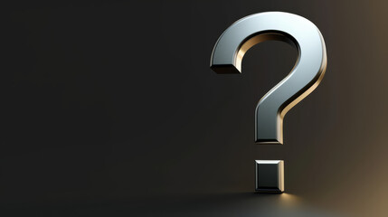 Sleek chrome silver question mark on a dark background.