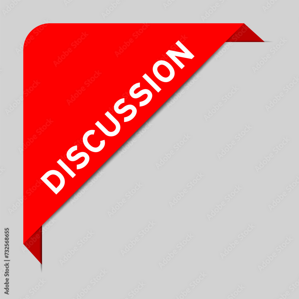 Poster Red color of corner label banner with word discussion on gray background