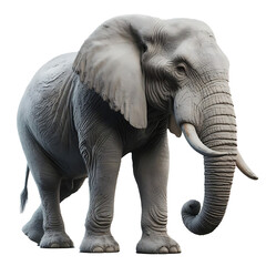African elephant standing, alone, transparent background.